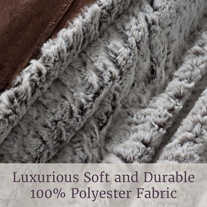 Lavish Home King Size Comforter Set - 3-Piece Mink-Style Faux Fur Blanket and 2 Shams - Cozy Machine-Washable King Bedding Set (Grey/Chocolate/Black)