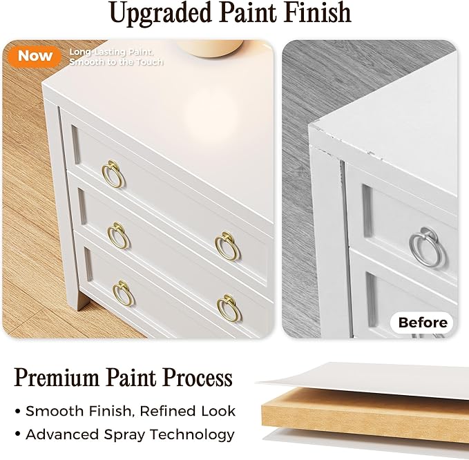 Huuger 23.6 Inch Night Stand with Charger Station and USB-C Port, 3 Drawer Nightstand, Larger Wider Bedside Table, Modern Side End Table, for Bedroom, White Nightstand