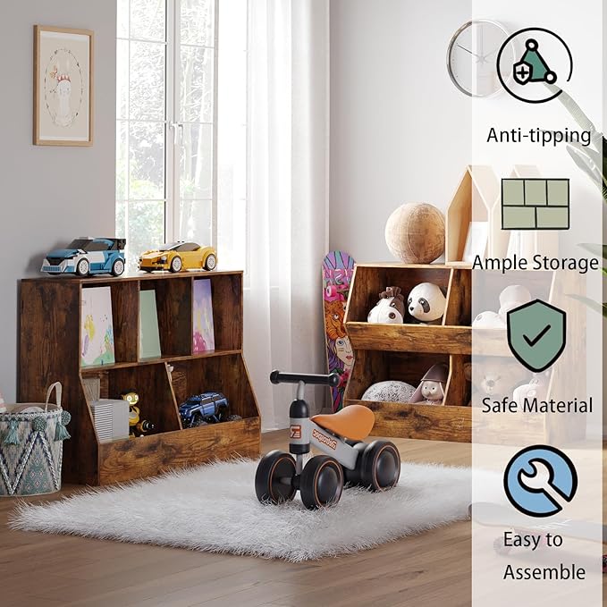 DINZI LVJ Toy Storage Organizer, Kids Bookshelf, Wood Toy Storage Cabinet, 5 Cubby Children Bookcase, 39.4" L Toddler Book Shelf for Playroom, Living Room, Nursery, Hallway, School, Rustic Brown