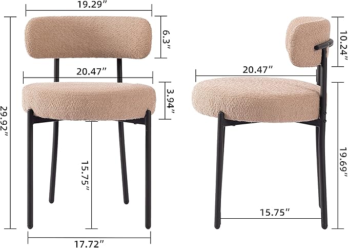 DYHOME Kitchen Chairs Mid-Century Modern Dining Chairs Set of 2, Kitchen Dining Room Chairs, Boucle Upholstered Wishbone Dining Chair, Camel Color