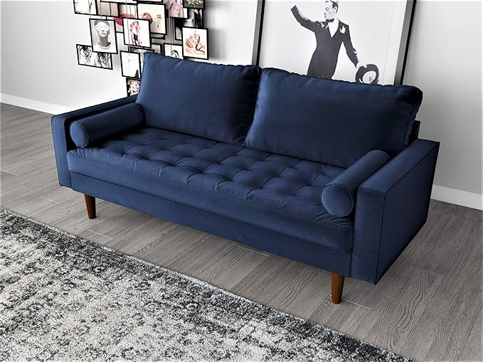 Container Furniture Direct Womble Modern Velvet Upholstered Living Room Diamond Tufted Chesterfield with Gleaming Nailheads, Loveseat, Sofa, Misty Blue