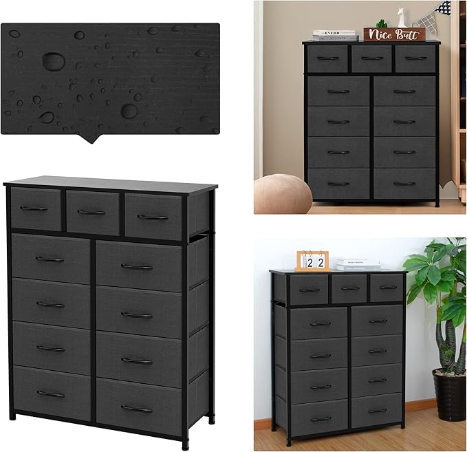 AZL1 Life Concept 11-Drawer Dresser, Fabric Storage Tower for Bedroom, Living Room, Large Tall Dressers for Bedroom with Wooden Top and Metal Frame, Bedroom Dressers & Chests of Drawers, Dark Grey