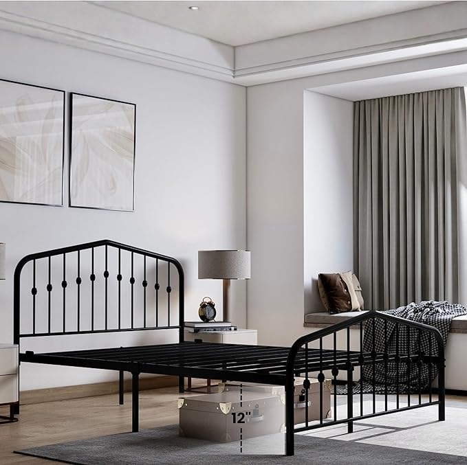 Golden Gate Beds Metal Platform Bed Frame with Antique Victorian Wrought Iron-Art Headboard and Footboard (Black, Queen (U.S. Standard), Washington)