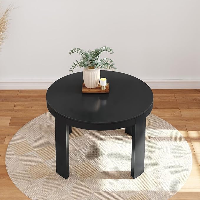 Plank+Beam 47 Inch Contour Round Dining Table, for Kitchen and Dining Room, Black