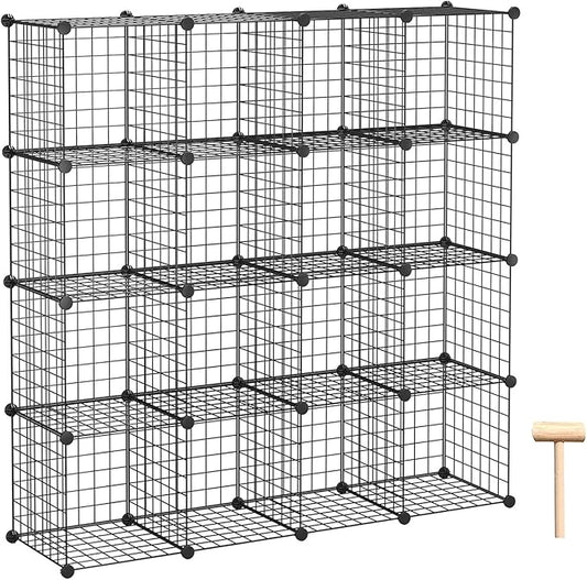 C&AHOME Wire Cube Storage, 16 Cubes Organizer Metal Grids Storage, Storage Bins Shelving, Modular Bookshelf Shelf, DIY Closet Cabinet Ideal for Bedroom, Office 48.4”L x 12.4”W x 48.4”H Black