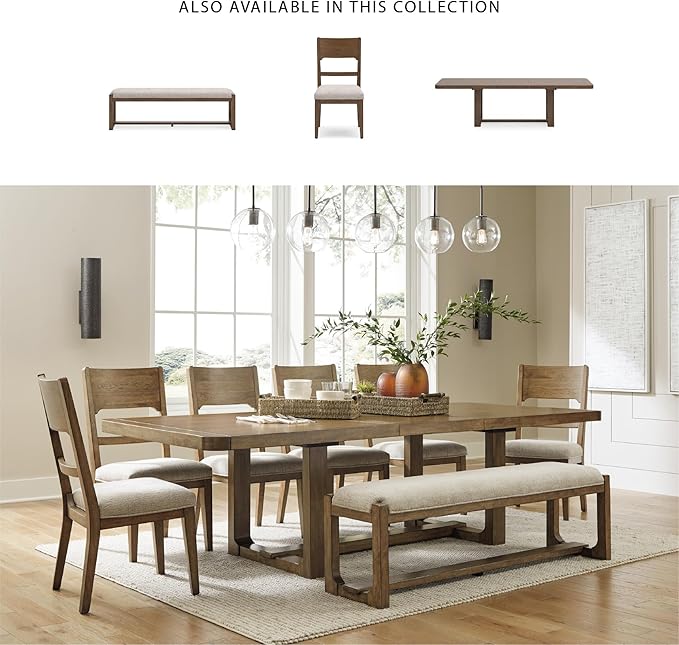 Signature Design by Ashley Cabalynn Farmhouse Dining Extension Table with 1 Removable Center Leaf, Light Brown