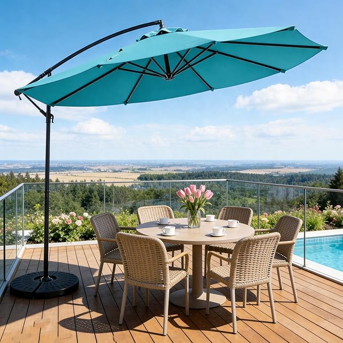 10FT Patio Umbrella, Cantilever Outdoor Umbrella with 360° Rotation & Tilt Adjustment, Offset Patio Umbrella with UV-Resistant Waterproof Canopy for Backyard, Pool, Garden