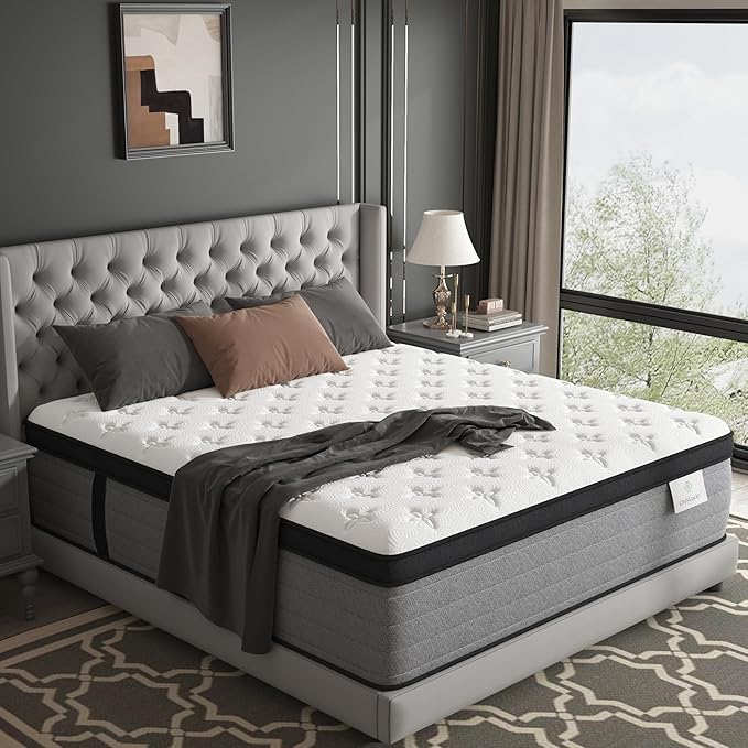 Onlylucky California King Mattress 12 Inch, Medium Firm Cal King Mattress in a Box, 7-Zones Individual Pocket Springs, Extra Hip/Shoulder/Lumbar Support, Fiberglass-Free, 365-Night Trial, CertiPUR-US