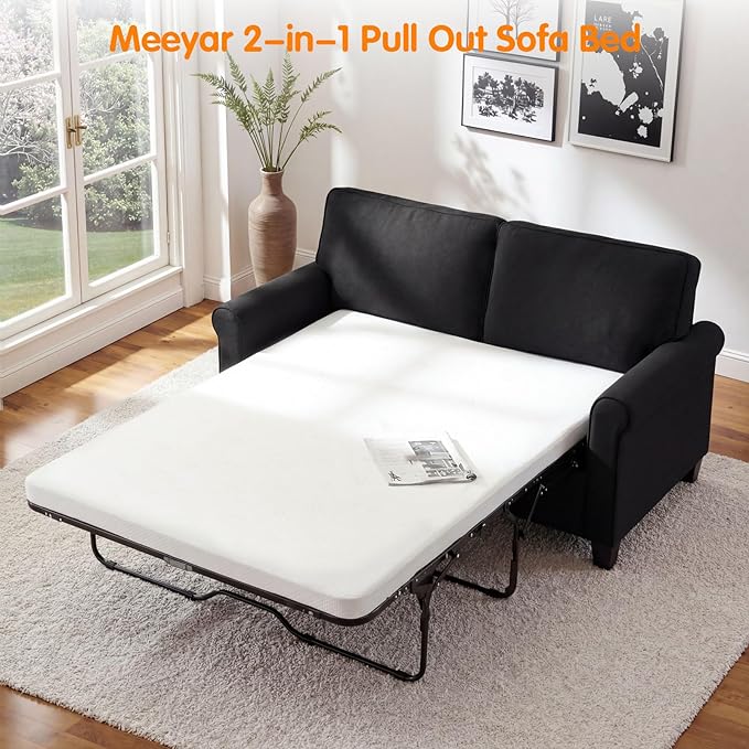 Pull Out Sofa Bed with Mattress, 57" Convertible Sofa Bed Loveseat, Twin Sleeper Sofa Couch with Pocketed Coil Seating, Upholstered Fabric Sofa Bed for Small Spaces,Black | sofa bed, futon sofa bed, sofa bed couch, Sleeper Sofa, pull out sofa bed