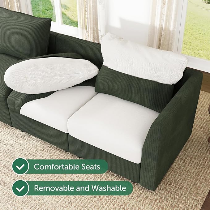 HONBAY Modular Sectional Sofa L Shaped Sectional Couch with Storage, Convertible Couches for Living Room - Green