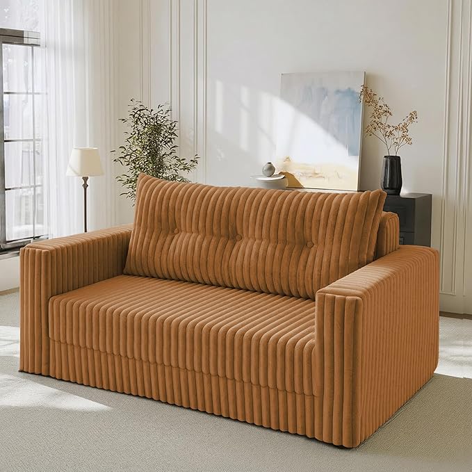 HABUTWAY Folding Sofa Bed, 2 in 1 Convertible Sleeper Chair with Pillow, Portable Fold Out Chair Bed with Armrest, Comfy Floor Couch, Lazy Sofa for Living Room Bedroom Dorm Home Office, Orange