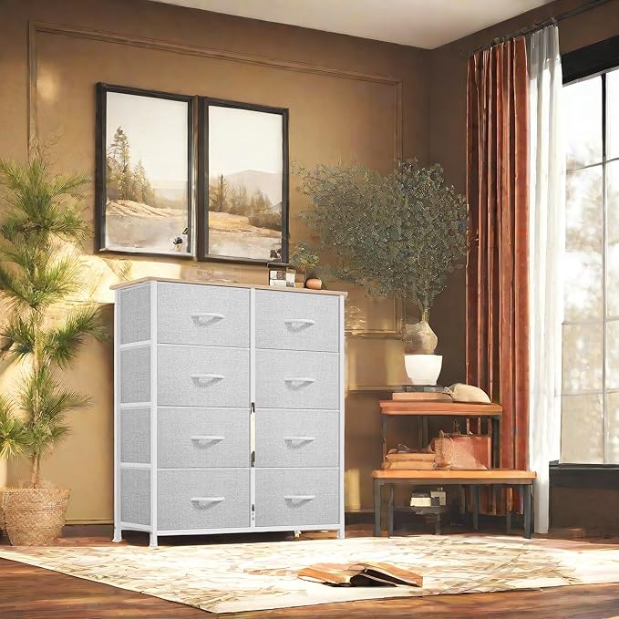 DWVO Dresser for Bedroom, Fabric Tower with 8 Drawers, Black Dresser & Chest of Drawers for Closet, Living Room
