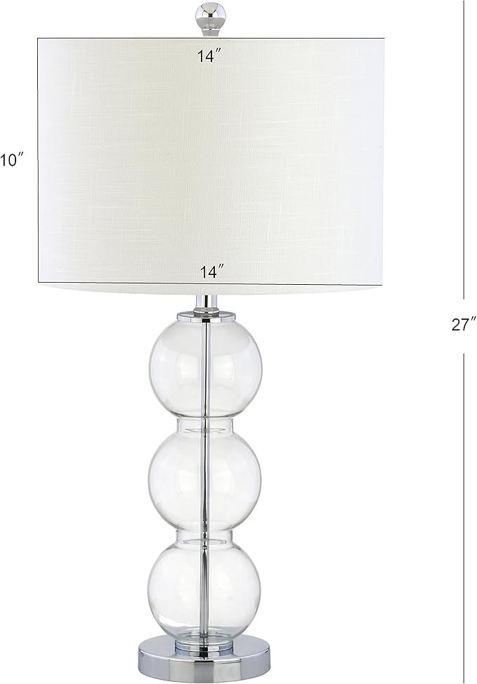 JONATHAN Y 27" Clear/Chrome Triple-Sphere Glass Table Lamp Set of 2, Bedside, White Linen Shade, Modern Table Lamps for Living Room, Bedroom, Office, LED Bulbs Included (JYL1070D-SET2)