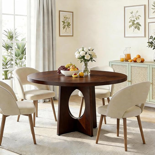 IDEALHOUSE 47" Round Dining Table, Kitchen Table for 4-6 People, Circle Tables with Sturdy Pedestal Base, Space Saving Dinning Room Furniture for Living Room, Kitchen, Apartment, Walnut