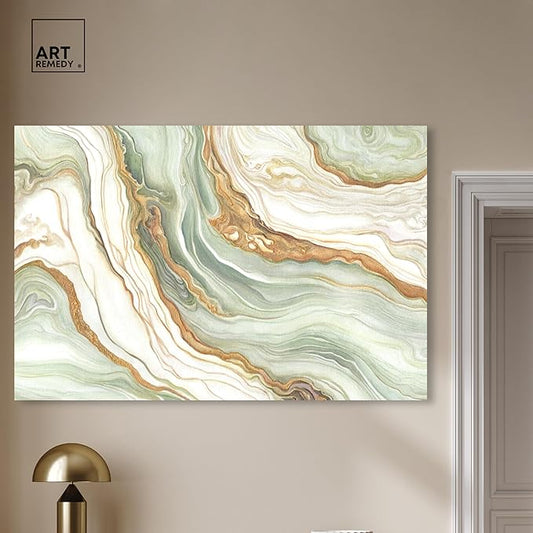 Art Remedy Green And Gold Gallery Wrapped Mineral, Agate & Geode 1 Piece Canvas Wall Art, 54" x 36", Gallery Wrapped