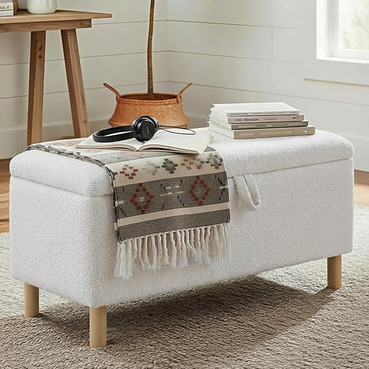 Ottoman with Storage, Storage Ottoman Bench, Entryway Bench with Wood Legs for Living Room, Sitting Area,Cream