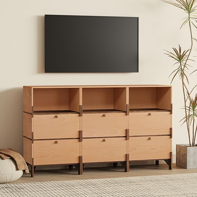 Sebastack Sideboard, Buffet Cabinet with 2 Drawers & Open Storage, Easy Assembly Coffee Bar Wood Buffet Table for Kitchen, Dining Room, Bathroom, Office, Hallway, Beech Color (1 pcs)