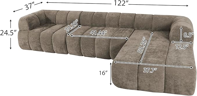Christopher Knight Home Mania 122" Modular L-Shape Sofa Couch with Chaise Lounge, Modern Sectional Sofa Set for Living Room, Boucle Fabric Upholstered Cloud Couch with Deep Seat, Brown