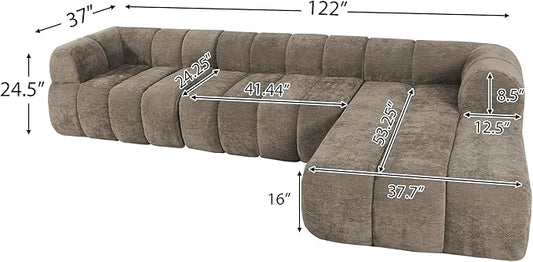 Christopher Knight Home Mania 122" Modular L-Shape Sofa Couch with Chaise Lounge, Modern Sectional Sofa Set for Living Room, Boucle Fabric Upholstered Cloud Couch with Deep Seat, Brown