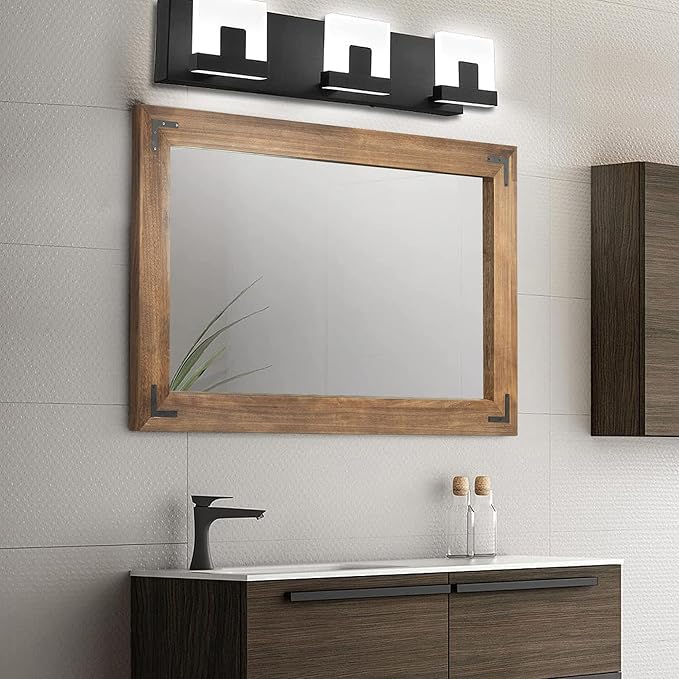YOSHOOT Rustic Wooden Framed Wall Mirror, Natural Wood Bathroom Vanity Mirror for Farmhouse Decor, Vertical or Horizontal Hanging, 60" x 30", Brown