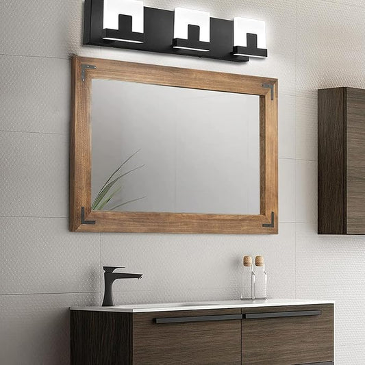 YOSHOOT Rustic Wooden Framed Wall Mirror, Natural Wood Bathroom Vanity Mirror for Farmhouse Decor, Vertical or Horizontal Hanging, 53" x 28", Brown
