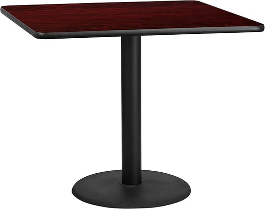 Flash Furniture Graniss 42'' Square Mahogany Laminate Table Top with 24'' Round Table Height Base