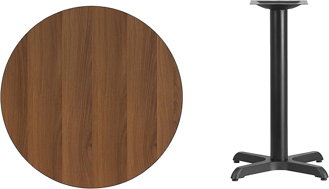 Flash Furniture Graniss 30'' Round Walnut Laminate Table Top with 22'' x 22'' Table Height Base