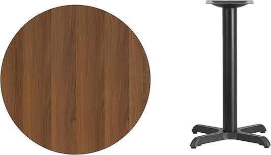 Flash Furniture Graniss 30'' Round Walnut Laminate Table Top with 22'' x 22'' Table Height Base