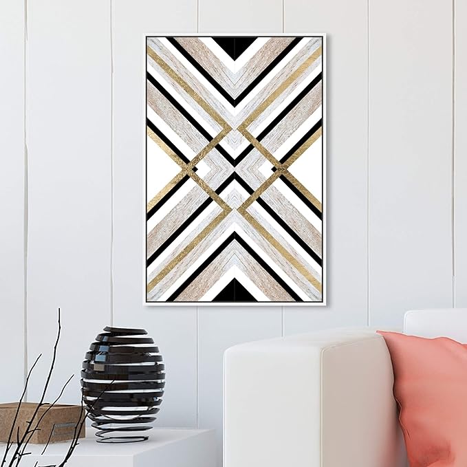 The Oliver Gal Artist Co. Abstract Framed Wall Art Canvas Prints 'Earthy Lux' Geometric Home Décor, 20" x 30", Brown, Gold