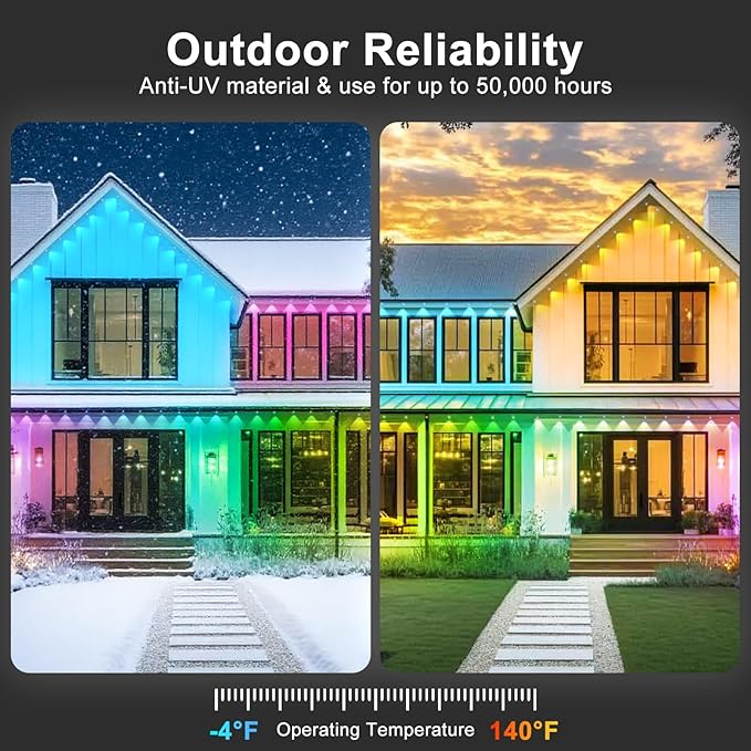 Permanent Outdoor Lights,200FT RGB Waterproof Lights for House,IP67 Smart LED Light with App/Remote Control for Garden Decor,Party,Holidays,Birthday