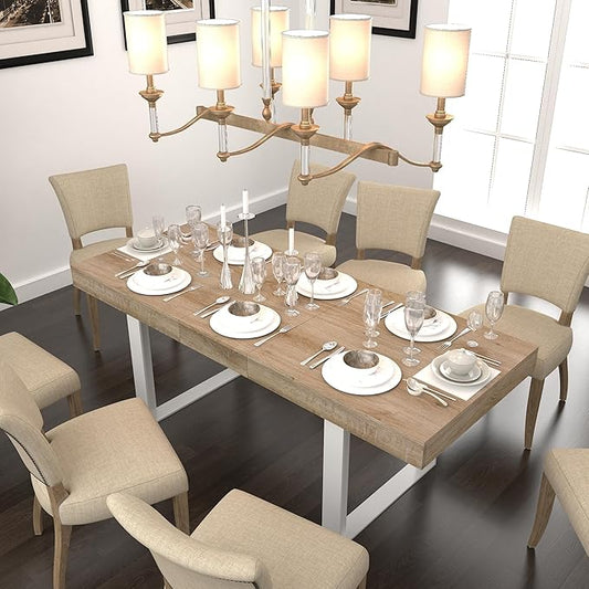 63" - 79" Extendable Dining Room Table, Expandable Kitchen Table for 6 to 10 People, Modern Wood Conference Table, Large Farmhouse Dining Table(White Oak, Double-U Base)