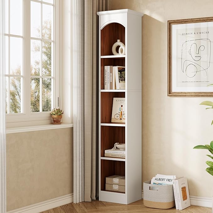 LITTLE TREE 70.9" Tall Bookshelf, 5-Tier Open Bookcase with Cubes, Bookshelf with Storage Space, Freestanding Narrow Bookcase for Home Office, White, 1 Pack