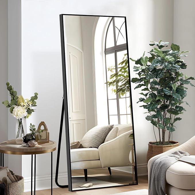 NicBex Full Length Mirror with Stand, 64"x24" Aluminum Alloy Frame Full Body Floor Mirror, Black - Free Standing, Leaning Against Wall or Wall-Mounted, Best for Bedroom Living Room Dressing Room