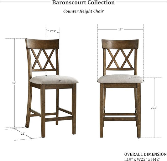 Lexicon Baronscourt Counter Stools Set of 2 - Upholstered Stool Padded Seat Height 25.5", Cross Back Counter Height Kitchen Chairs, Sturdy Solid Wood Frame, Footrest, Easy Assembly, Light Oak
