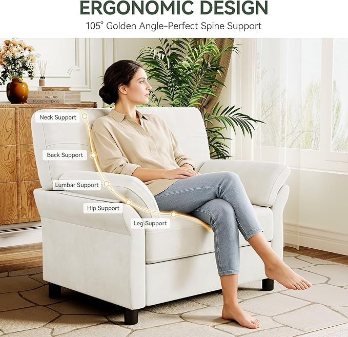 Oversized Accent Chair, 44.5 Inch Beige Chenille Fabric Armchair, Comfy Single Sofa Chair with Padded Arms & Pocket Spring Cushion, Modern Reading Chair for Living Room, Bedroom