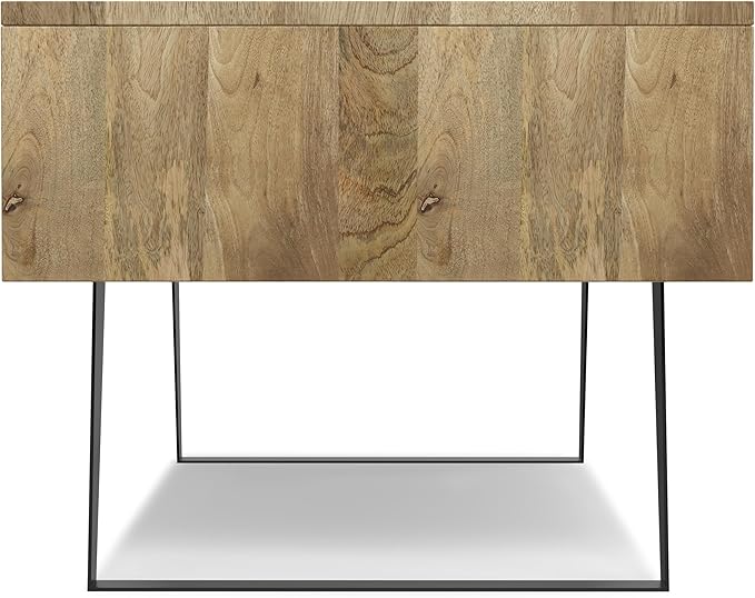 SIMPLIHOME Lowry Solid Mango Wood and Metal 48 inch Wide Rectangle Modern Industrial Coffee Table in Natural for the Living Room and Family Room