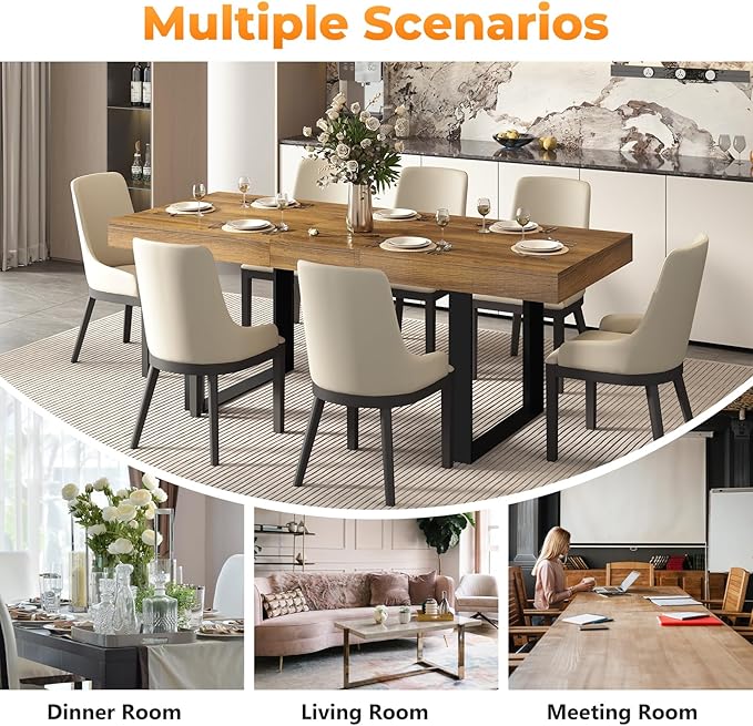 63"-78.7" Expandable Dining Table, 6-8 Extendable Dining Table, Rectangle Conference Table, Farmhouse Kitchen Table with Slide Track, Tapered U-Shaped Wood Legs for Office, Living Room-Brown