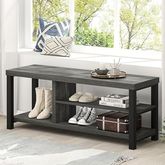 EXCEFUR Industrial Entryway Bench, Rustic Indoor Shoe Boot Storage Bench Seat for Living Room, Grey