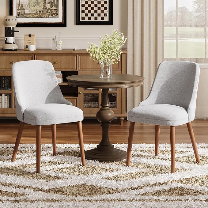 Dining Chairs Set of 4, Upholstered Dining Room Chair with Wood Legs, High-Back Padded Kitchen Chairs for Dining Room/Restaurant/Cafe, Light Grey