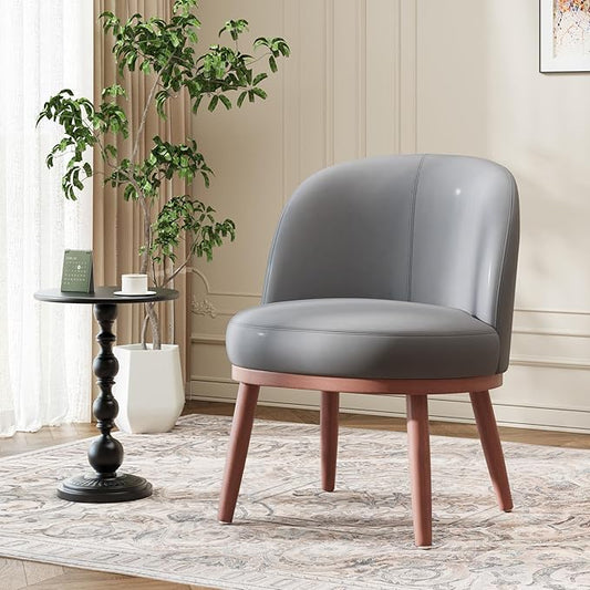 Accent Chair Set of 1, PU Leather Mid-Century Modern Chair for Small Space, Comfy Upholstered Armless Chair, for Living Room, Bedroom, Dark Gray