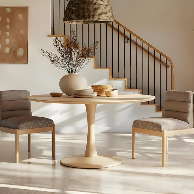 Meridian Furniture 915Oak-T Holly Collection Mid-Century Modern Dining Table with Rich Natural Finish, Solid Wood, Oak Veneer, 48" W x 48" D x 30" H, Natural