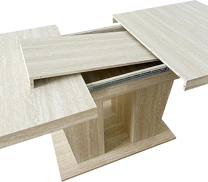 63" - 79" Extendable Dining Room Table, Expandable Kitchen Table for 6 to 10 People, Modern Wood Conference Table, Large Dining Table(Pale Wood, Pedestal Base B)