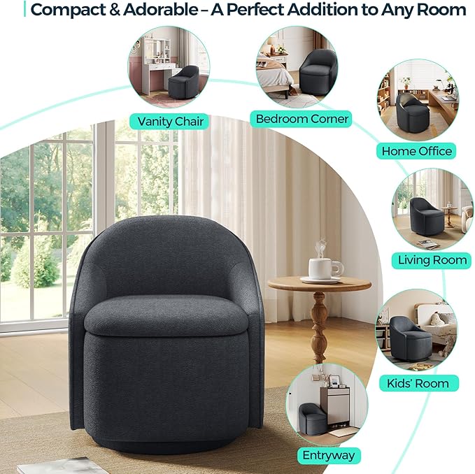 LINSY Swivel Accent Chair Set of 2, Comfy Chenille Barrel Chairs with Storage 360 Swivel Modern Armchair for Living Room Bedroom, Small Boucle Reading Chair for Study Room (Grey)