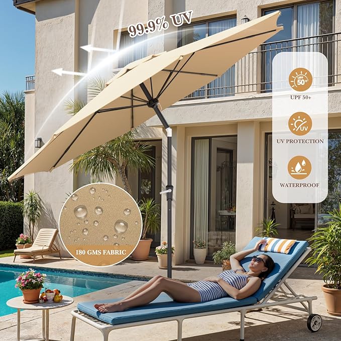Sannwsg Outdoor Patio Umbrella,Table Umbrella with Push Button Tilt and Crank,Market Umbrella with 8 Sturdy Ribs,Yard Umbrella