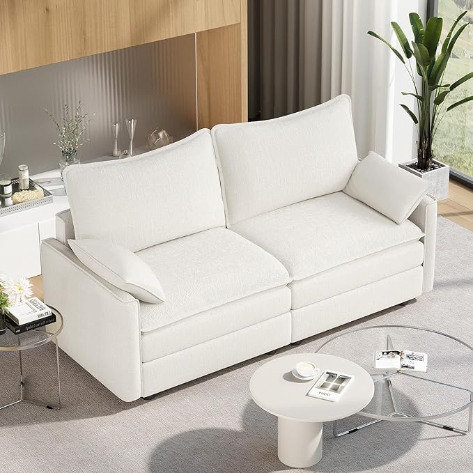 Vesgantti 74" Loveseat Sofa for Living Room, Comfy Cloud Couch Deep Seat Chenille Modern 2 Seater Small Sofa with Armrest Pillow, Easy Assembly for Small Spaces, Snow White | Sink-in Comfort, Height Adjustable, Easy Rearrangement, Extra-deep Ottoman, S...