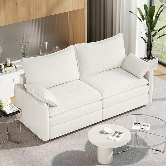 Vesgantti 74" Loveseat Sofa for Living Room, Comfy Cloud Couch Deep Seat Chenille Modern 2 Seater Small Sofa with Armrest Pillow, Easy Assembly for Small Spaces, Snow White | Sink-in Comfort, Height Adjustable, Easy Rearrangement, Extra-deep Ottoman, S...