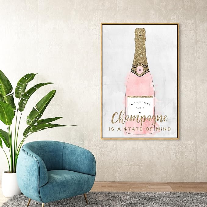 The Oliver Gal Artist Co. Drinks and Spirits Wall Art Framed Canvas Prints 'Champagne Mind Glitter' Champagne