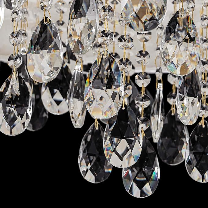 X-Large 6-Light Drum Capiz Shell Crystal Chandeliers, Coastal Style Pendant Light Fixture for Dining Room, Living Room, D24 x H23~71 inch(Adjustable), Shell Lampshade & Gold Finish