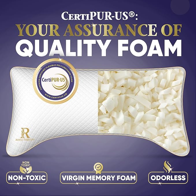 Royal Therapy Queen 2-Pack Memory Foam Pillow, Adjustable Shredded Odor-Free Cut-Out Bed Pillow for Neck & Shoulder Pain Relief, Breathable Support for Back, Stomach, Side Sleepers, BioForm