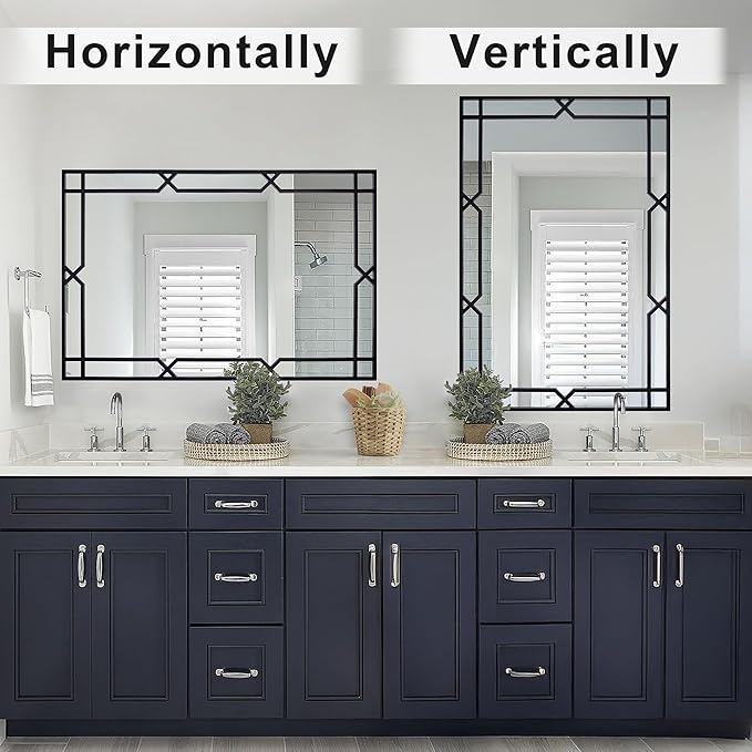 Chende 47"x32" Black Mirror for Wall Decor, Large Rectangular Decorative Mirror with Matte Black Metal Pipe Frame for Dining Room Living Room, Bathroom, Entrance, Fireplace